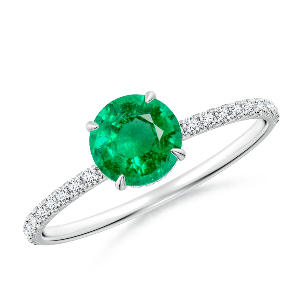 6mm AAA Round Emerald Hidden Halo Classic Engagement Ring in White Gold