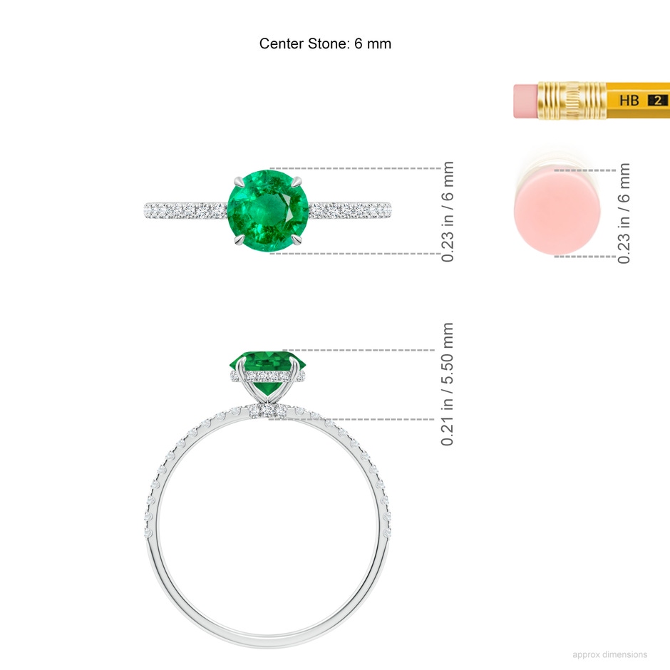 6mm AAA Round Emerald Hidden Halo Classic Engagement Ring in White Gold ruler