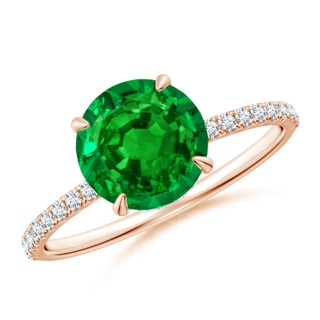 8mm AAAA Round Emerald Hidden Halo Classic Engagement Ring in Rose Gold