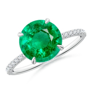 9mm AAA Round Emerald Hidden Halo Classic Engagement Ring in P950 Platinum