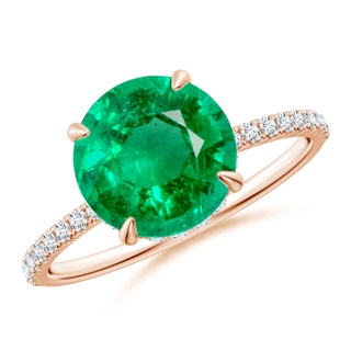 9mm AAA Round Emerald Hidden Halo Classic Engagement Ring in Rose Gold