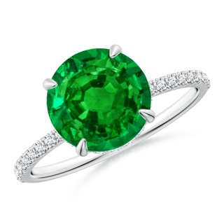 9mm AAAA Round Emerald Hidden Halo Classic Engagement Ring in P950 Platinum
