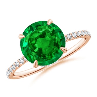 9mm AAAA Round Emerald Hidden Halo Classic Engagement Ring in Rose Gold