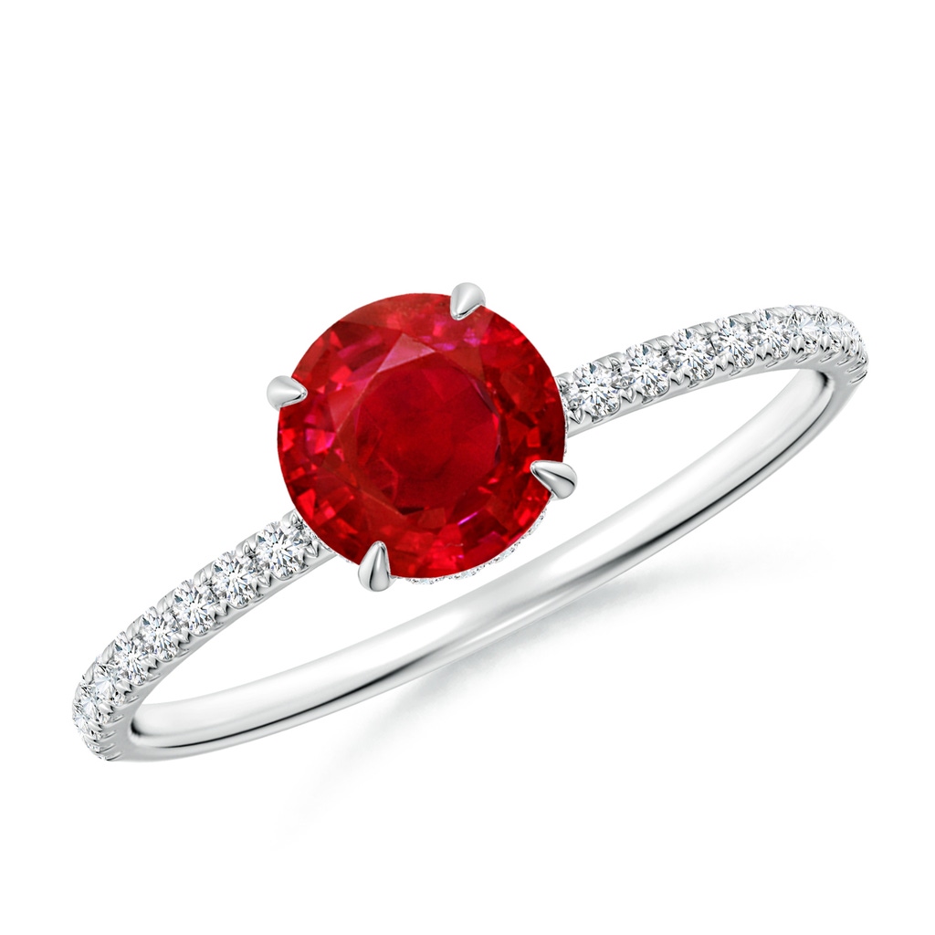 6mm AAA Round Ruby Hidden Halo Classic Engagement Ring in White Gold