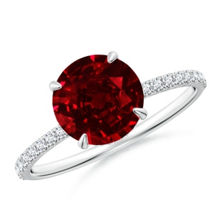 8mm AAAA Round Ruby Hidden Halo Classic Engagement Ring in P950 Platinum