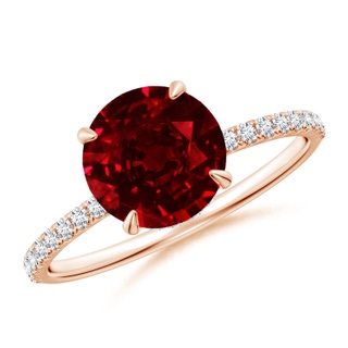 8mm AAAA Round Ruby Hidden Halo Classic Engagement Ring in Rose Gold