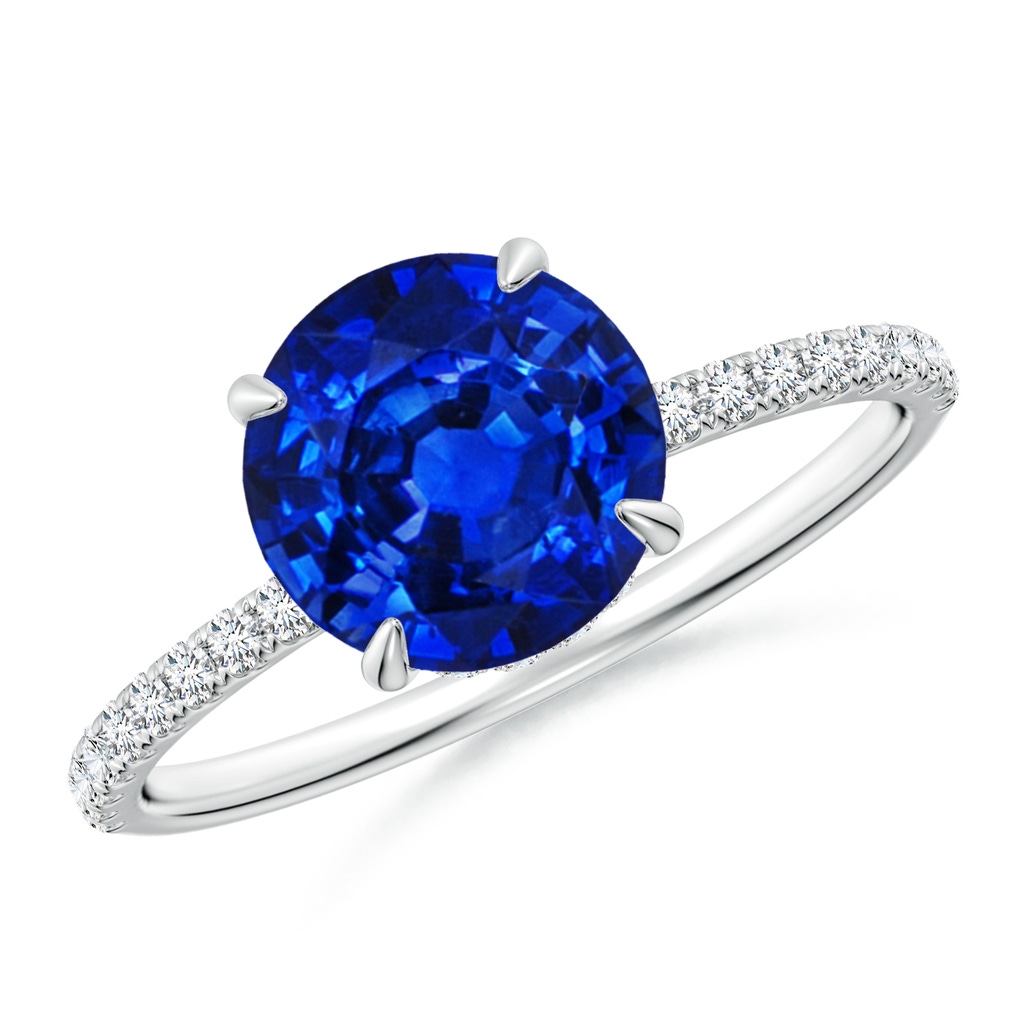 8mm Lab-Grown Round Blue Sapphire Hidden Halo Classic Engagement Ring in White Gold