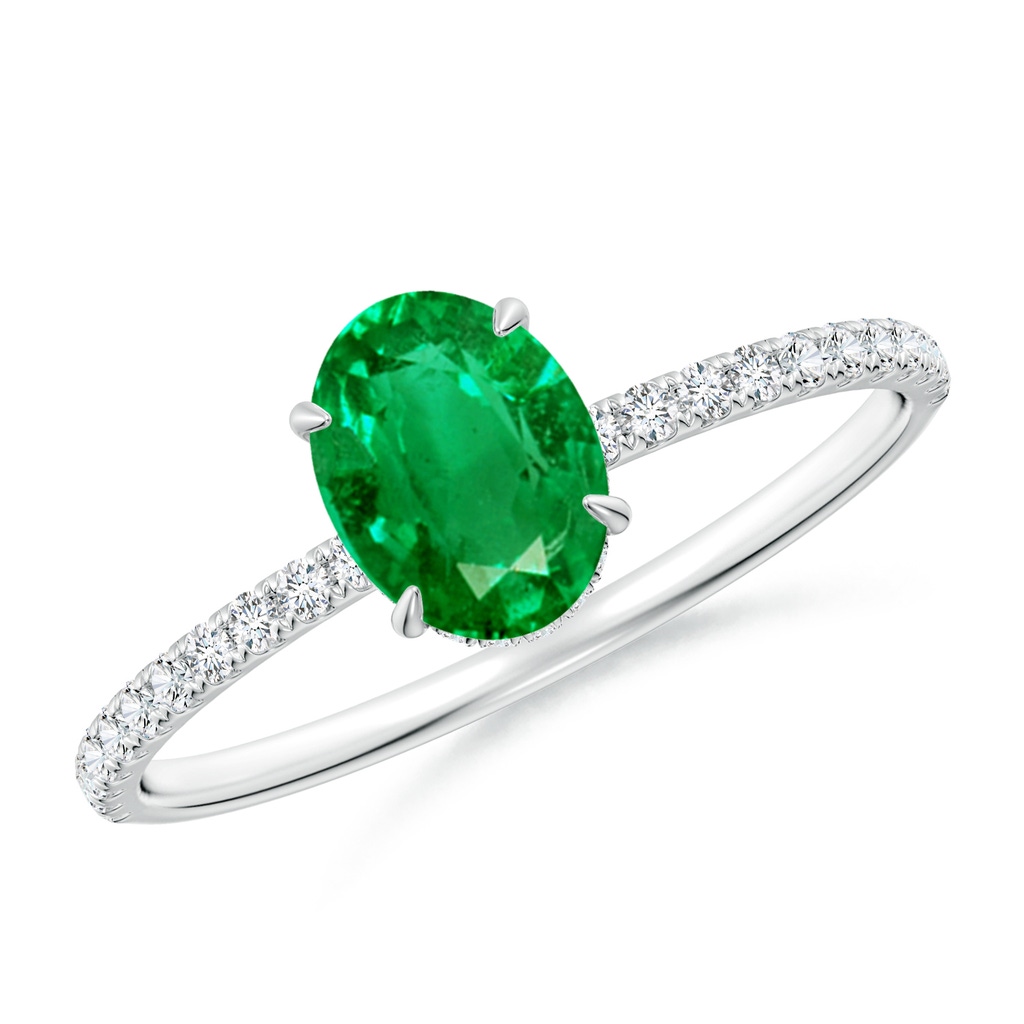 7x5mm AAA Oval Emerald Hidden Halo Classic Engagement Ring in White Gold