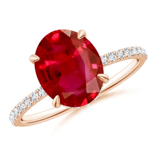 10x8mm AAA Oval Ruby Hidden Halo Classic Engagement Ring in 9K Rose Gold