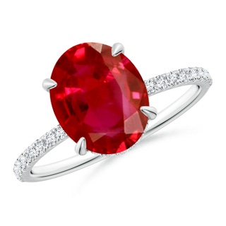 10x8mm AAA Oval Ruby Hidden Halo Classic Engagement Ring in P950 Platinum