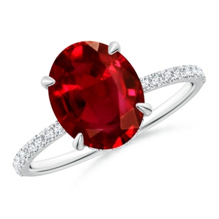 10x8mm AAAA Oval Ruby Hidden Halo Classic Engagement Ring in P950 Platinum