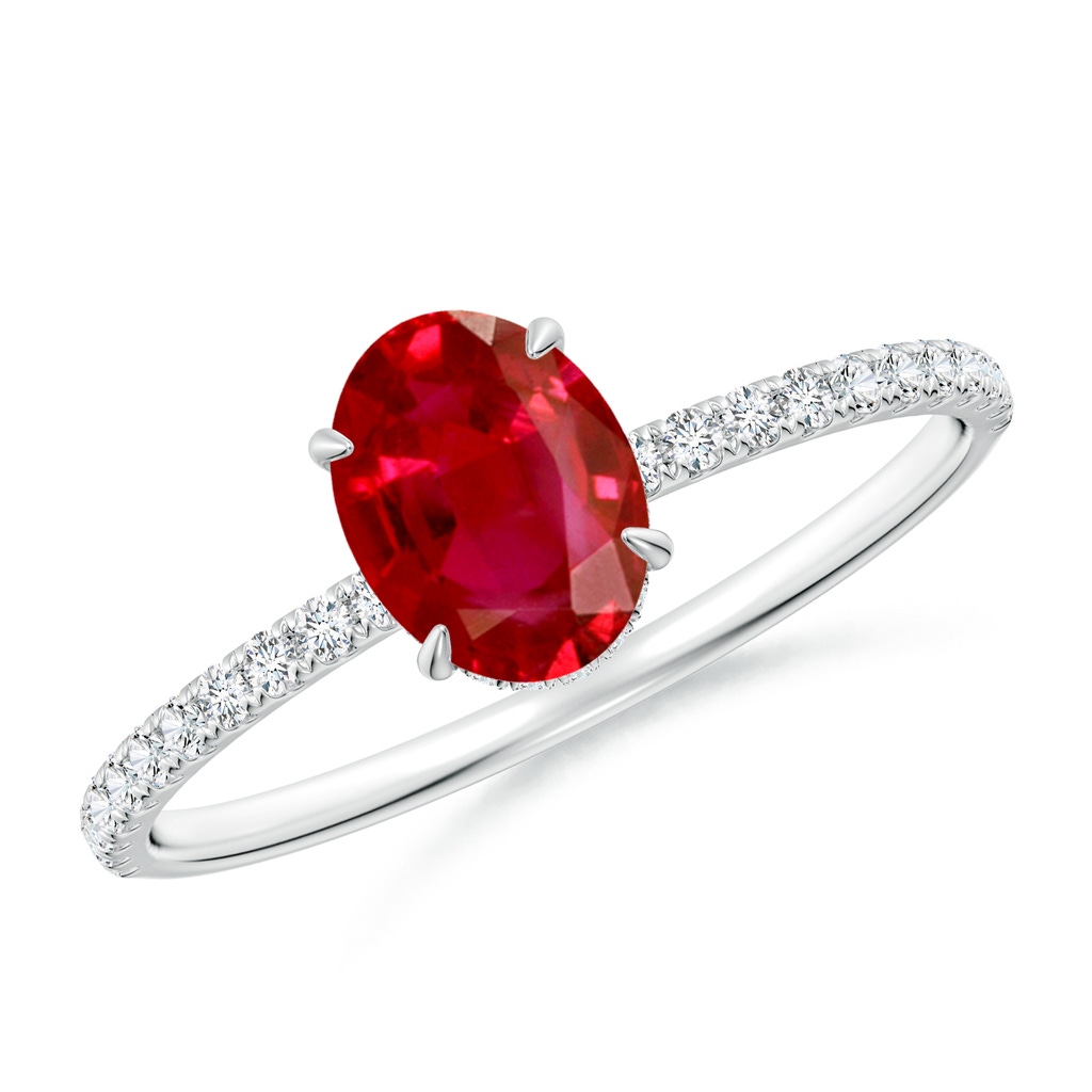 7x5mm AAA Oval Ruby Hidden Halo Classic Engagement Ring in White Gold