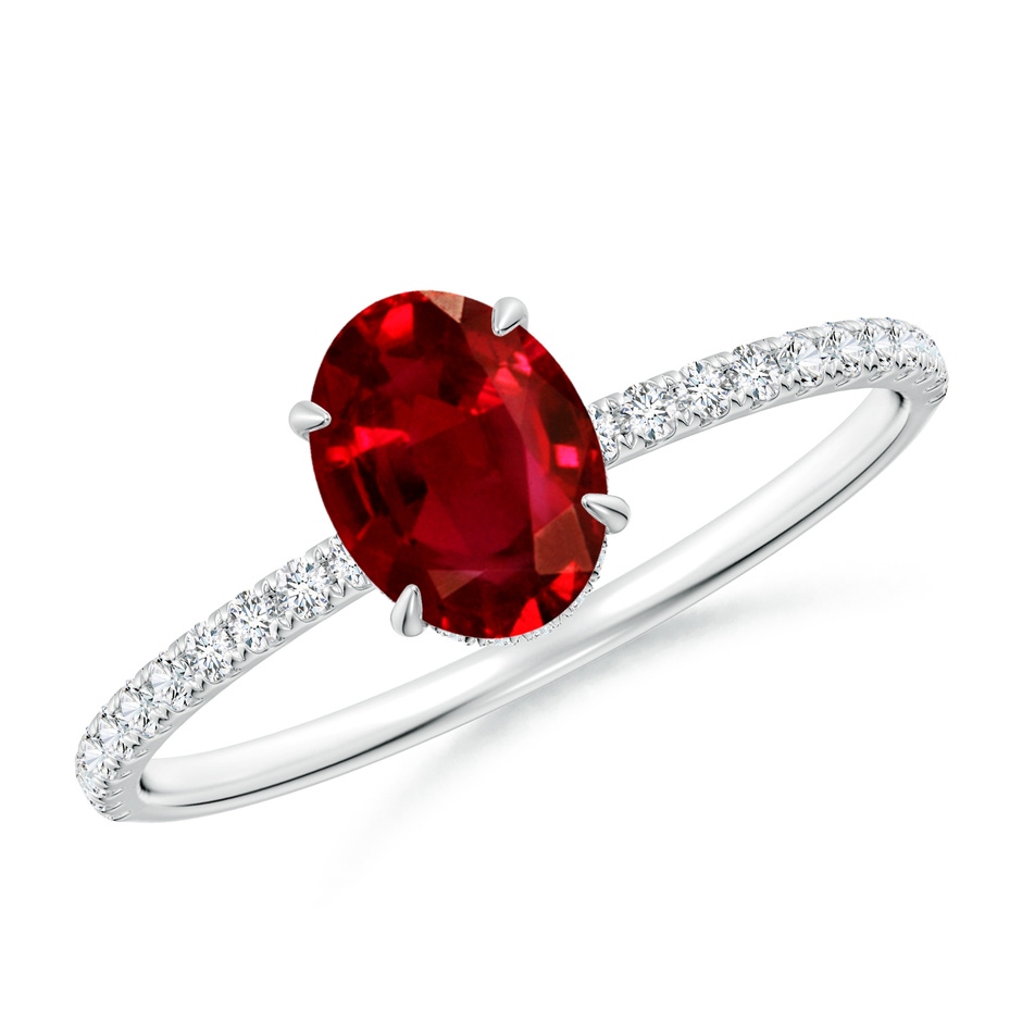 7x5mm AAAA Oval Ruby Hidden Halo Classic Engagement Ring in P950 Platinum 