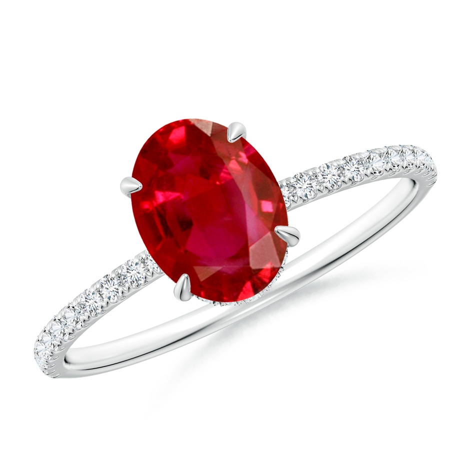 8x6mm AAA Oval Ruby Hidden Halo Classic Engagement Ring in P950 Platinum 