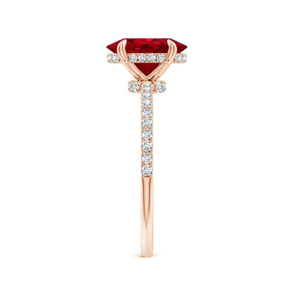 9x7mm AAA Oval Ruby Hidden Halo Classic Engagement Ring in 18K Rose Gold side 299