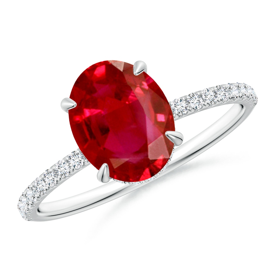 9x7mm AAA Oval Ruby Hidden Halo Classic Engagement Ring in P950 Platinum 