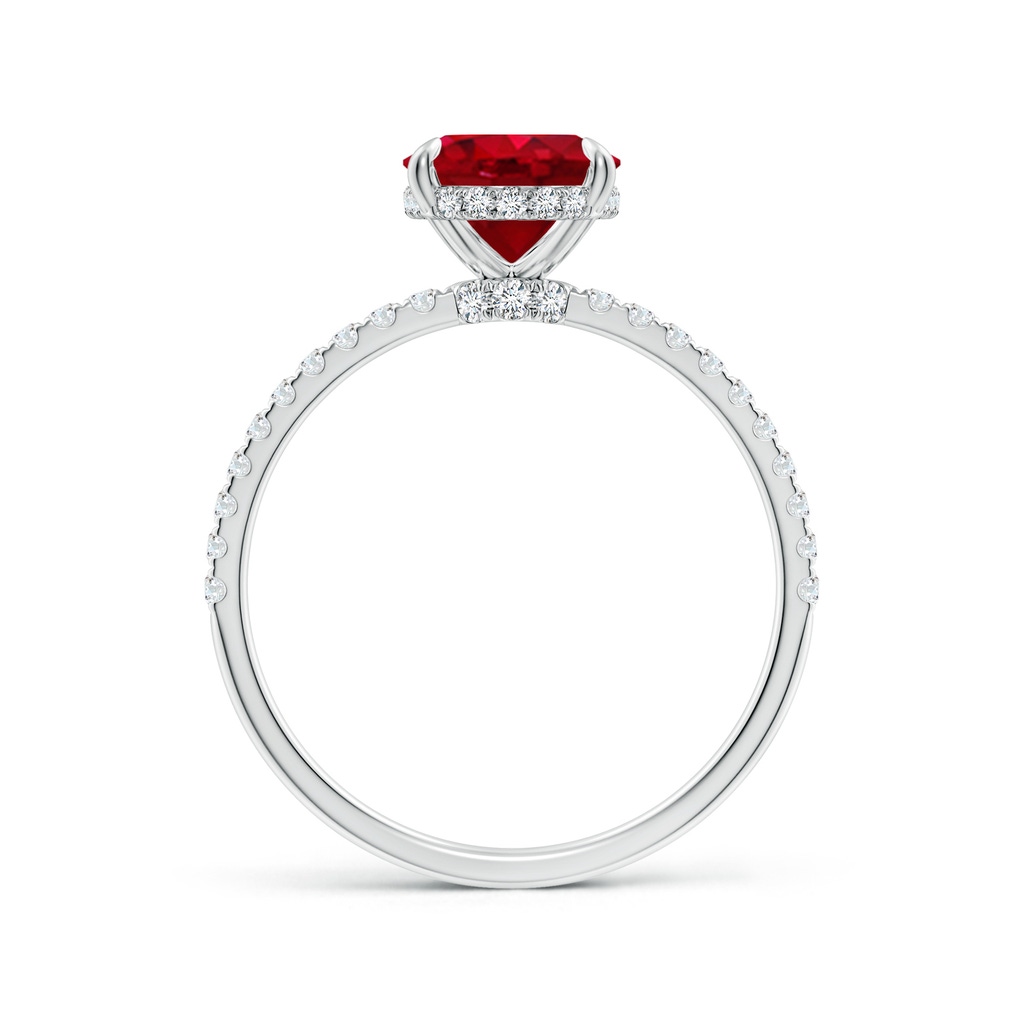 9x7mm AAA Oval Ruby Hidden Halo Classic Engagement Ring in White Gold - side 199