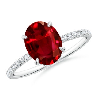 9x7mm AAAA Oval Ruby Hidden Halo Classic Engagement Ring in P950 Platinum