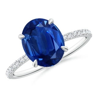 10x8mm AAA Oval Blue Sapphire Hidden Halo Classic Engagement Ring in P950 Platinum