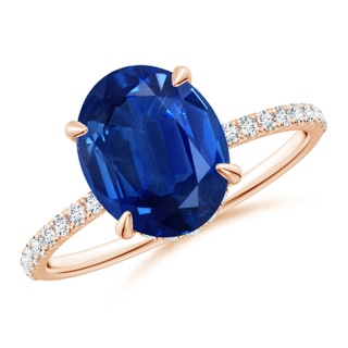 10x8mm AAA Oval Blue Sapphire Hidden Halo Classic Engagement Ring in Rose Gold