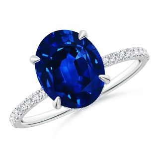 10x8mm AAAA Oval Blue Sapphire Hidden Halo Classic Engagement Ring in P950 Platinum