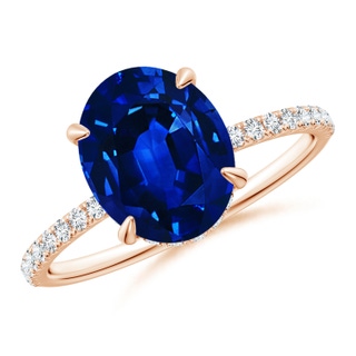 10x8mm AAAA Oval Blue Sapphire Hidden Halo Classic Engagement Ring in Rose Gold