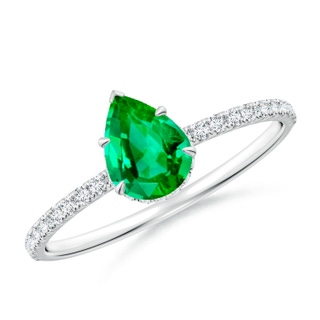 7x5mm AAA Pear Emerald Hidden Halo Classic Engagement Ring in White Gold