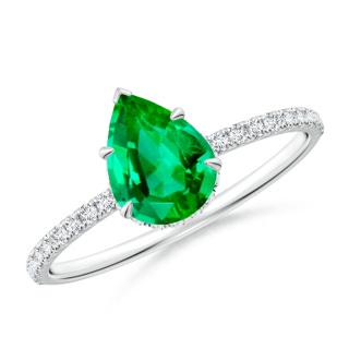 8x6mm AAA Pear Emerald Hidden Halo Classic Engagement Ring in White Gold