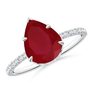 10x8mm AA Pear Ruby Hidden Halo Classic Engagement Ring in P950 Platinum