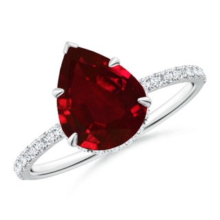 10x8mm AAAA Pear Ruby Hidden Halo Classic Engagement Ring in P950 Platinum