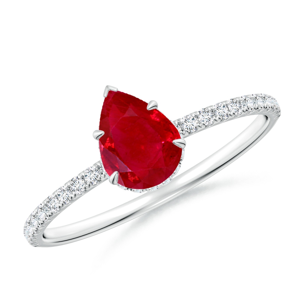 7x5mm AAA Pear Ruby Hidden Halo Classic Engagement Ring in White Gold