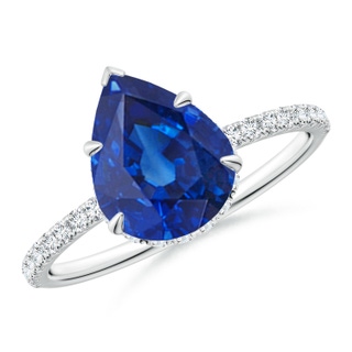 10x8mm AAA Pear Blue Sapphire Hidden Halo Classic Engagement Ring in P950 Platinum