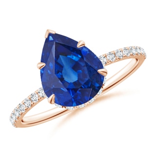 10x8mm AAA Pear Blue Sapphire Hidden Halo Classic Engagement Ring in Rose Gold