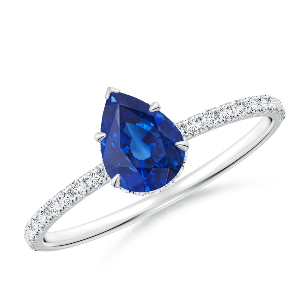 7x5mm AAA Pear Blue Sapphire Hidden Halo Classic Engagement Ring in White Gold