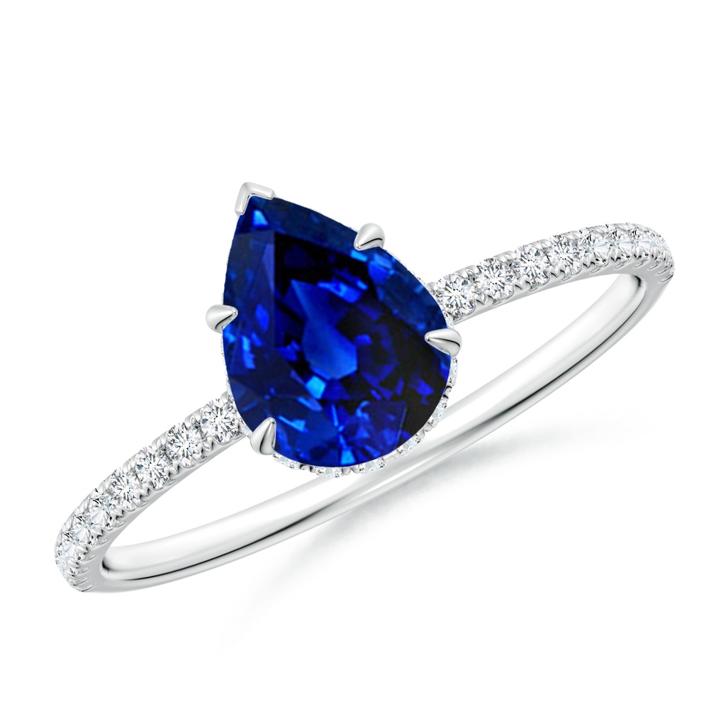 8x6mm Lab-Grown Pear Blue Sapphire Hidden Halo Classic Engagement Ring in White Gold