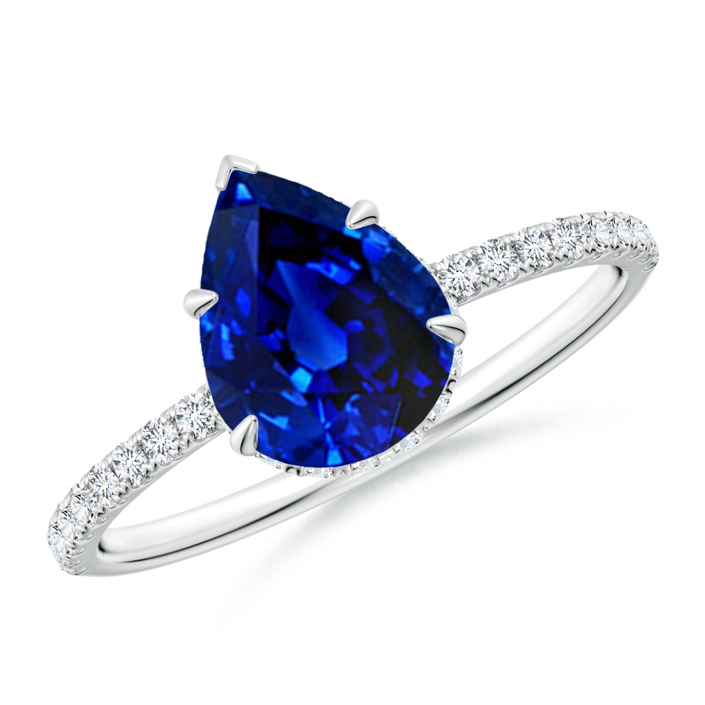 9x7mm Lab-Grown Pear Blue Sapphire Hidden Halo Classic Engagement Ring in White Gold