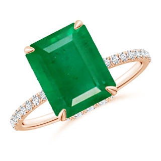 10x8mm AA Emerald-Cut Emerald Hidden Halo Classic Engagement Ring in Rose Gold