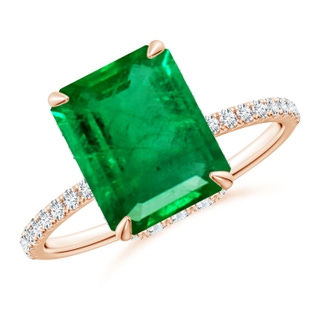 10x8mm AAA Emerald-Cut Emerald Hidden Halo Classic Engagement Ring in Rose Gold