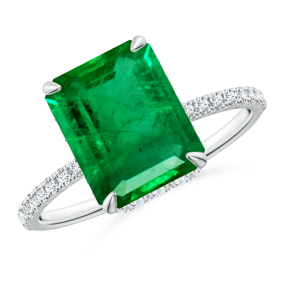 10x8mm AAA Emerald-Cut Emerald Hidden Halo Classic Engagement Ring in White Gold 