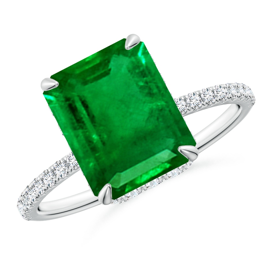 10x8mm AAAA Emerald-Cut Emerald Hidden Halo Classic Engagement Ring in P950 Platinum 