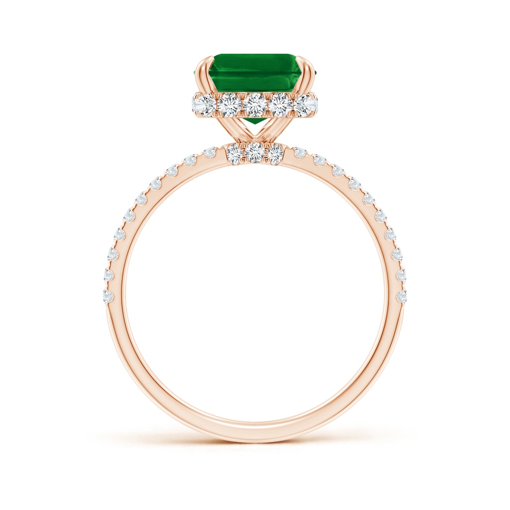 10x8mm AAAA Emerald-Cut Emerald Hidden Halo Classic Engagement Ring in Rose Gold - side 199