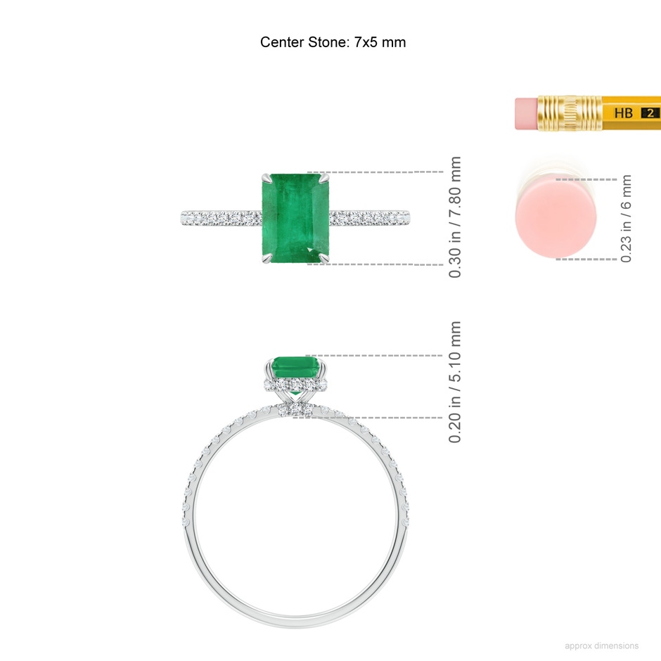 7x5mm A Emerald-Cut Emerald Hidden Halo Classic Engagement Ring in White Gold ruler
