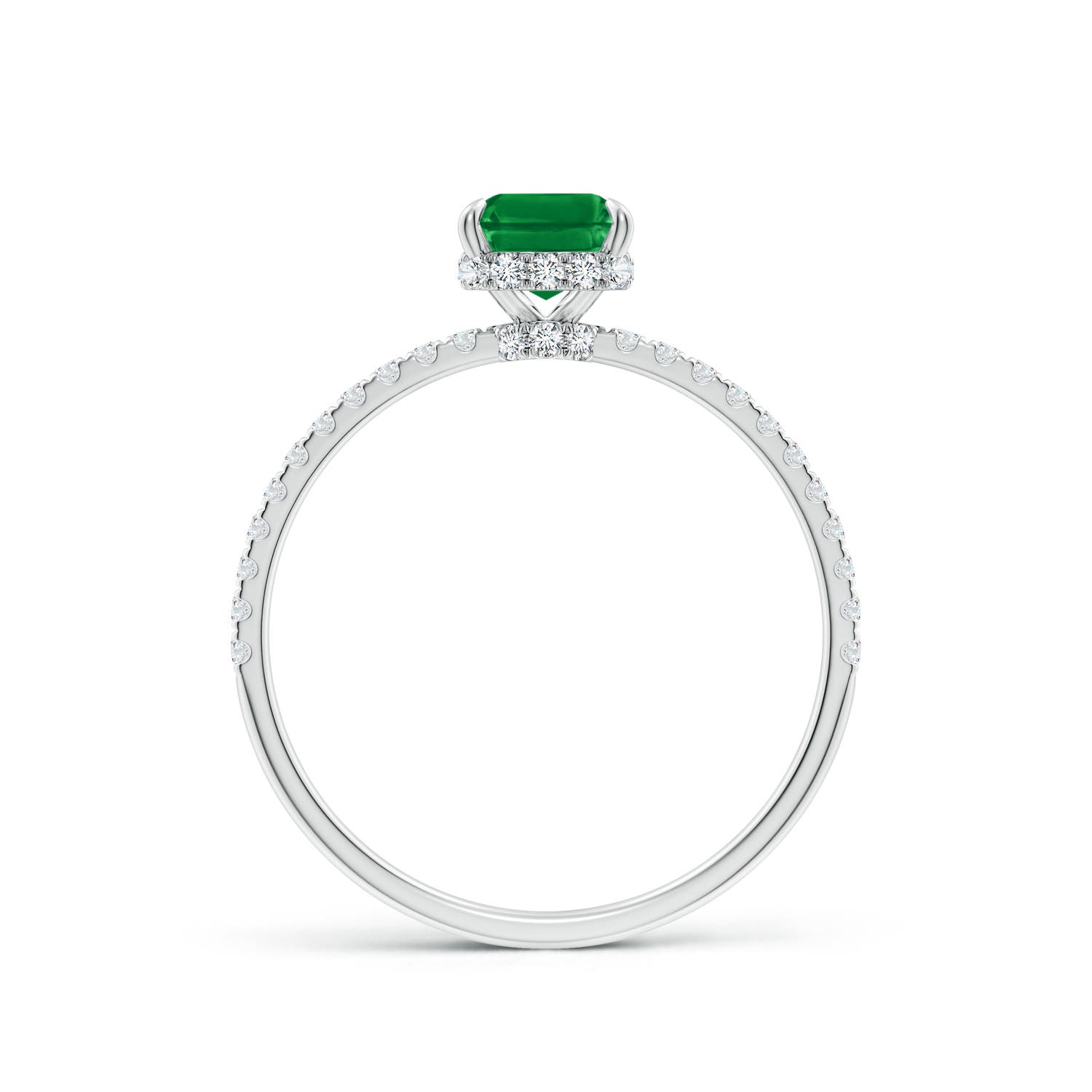 7x5mm AAA Emerald-Cut Emerald Hidden Halo Classic Engagement Ring in White Gold - side 2