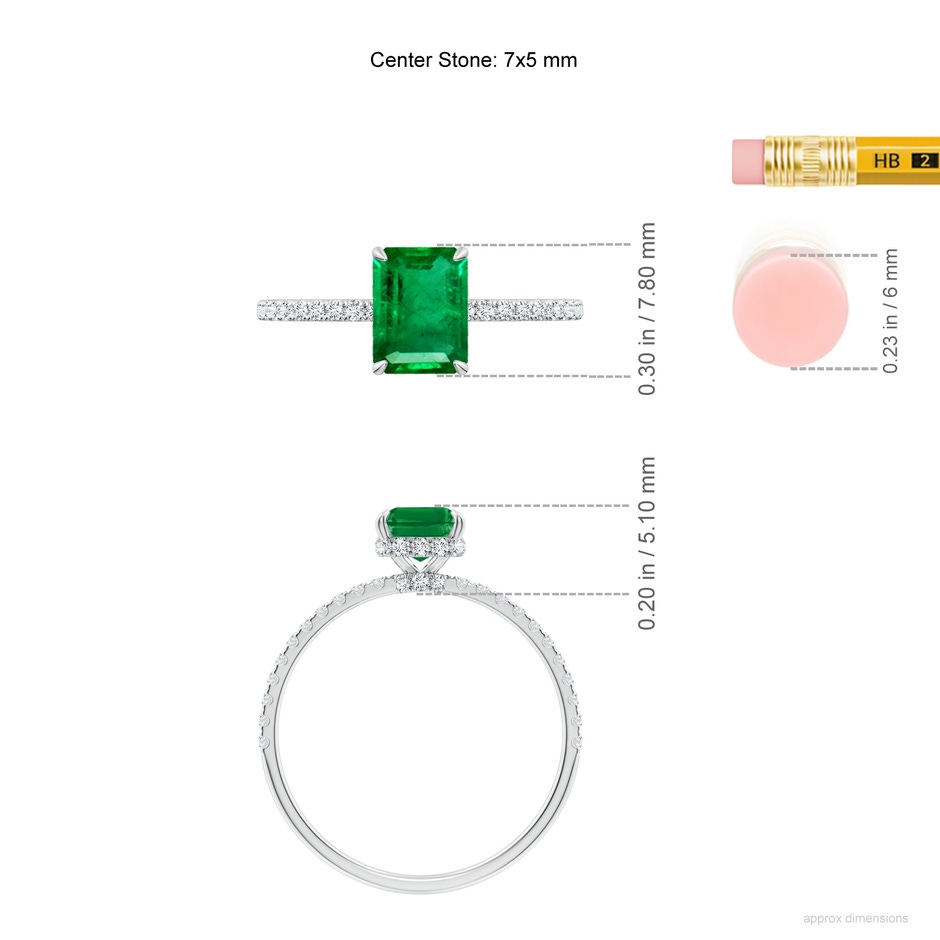 7x5mm AAA Emerald-Cut Emerald Hidden Halo Classic Engagement Ring in White Gold ruler