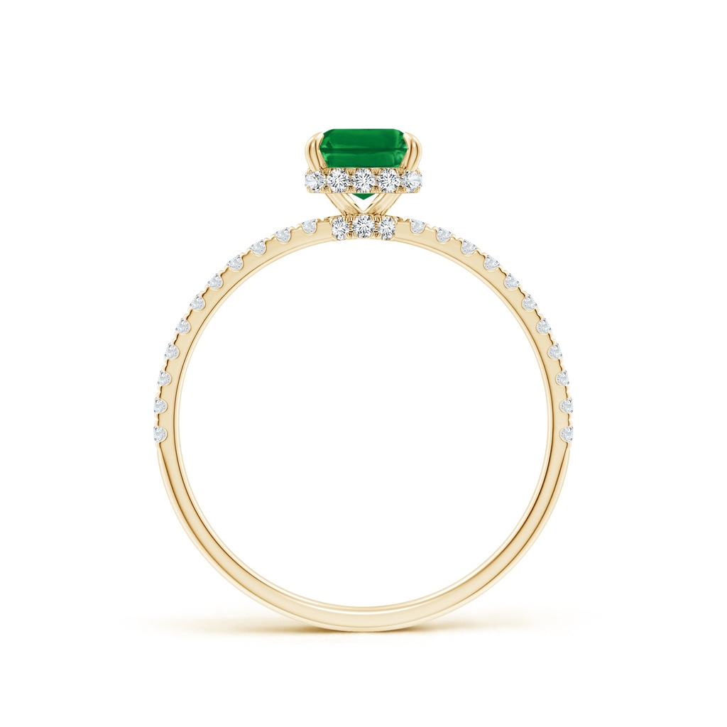 7x5mm AAA Emerald-Cut Emerald Hidden Halo Classic Engagement Ring in Yellow Gold - side 199