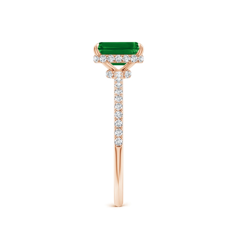 7x5mm AAAA Emerald-Cut Emerald Hidden Halo Classic Engagement Ring in Rose Gold side 299
