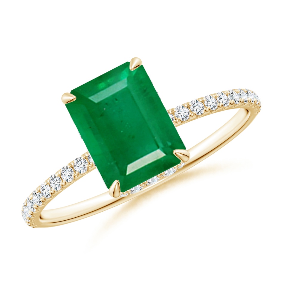8x6mm AA Emerald-Cut Emerald Hidden Halo Classic Engagement Ring in Yellow Gold 