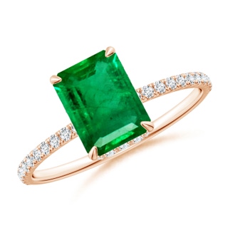 8x6mm AAA Emerald-Cut Emerald Hidden Halo Classic Engagement Ring in Rose Gold