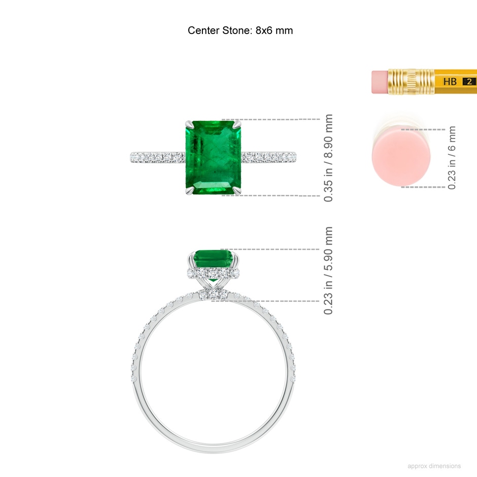 8x6mm AAA Emerald-Cut Emerald Hidden Halo Classic Engagement Ring in White Gold ruler