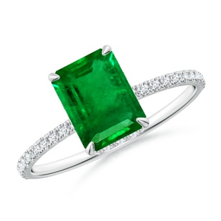 8x6mm AAAA Emerald-Cut Emerald Hidden Halo Classic Engagement Ring in P950 Platinum